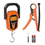 ORIA Digital Fischerei Waage, 50kg/0.005kg Hochpräziser Digital Kranwaagen Gepäckwaage, mit LCD-Display, Maßband, Fischkontroller, Tragbare Hängewaage für Reisen Koffer, Fischerei - Orange