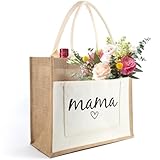 Tarklanda Jute-Tasche Mama Geschenk Jute Shopper Bag mit Herz Jute Einkaufstasche personalisiert Jutebeutel als Geburtstagsgeschenk, Geschenk für Mutter zum Geburtstag, Muttertag, Größe M