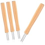 com-four® 4x Pellkartoffel-Gabel mit 3 Zinken, aus rostfreiem Edelstahl 430 und Buchholz, wiederverwendbare, extra große, ergonomische Maisspieß und Schälhilfen (04 Stück - Holz lang)