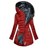 Winterjacke Damen Steppjacke Lange Wintermantel Warm Gefüttert Damenmantel Langarm Steppmantel Winter Puffer Jacke mit Kapuze Winterparka Fleece Mäntel Reißverschluss Große Größen