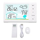 WOHPNLE Wetterstationen, Farbdisplay, digitales Thermometer, Feuchtigkeitsmonitor, kabelloses Thermometer und Hygrometer für den Innen- und Außenbereich mit Wecker