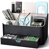 KINGFOM Büro Organizer Schreibtisch mit 5 Fächern & Schubladen, Ordnungssystem Büro Multifunktionaler Stiftehalter Schreibtisch - Schreibtisch Organisation für Büro Zuhause Schule (Schwarz)