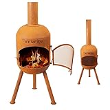 BonFeu BonSolo Rost Terrassenofen - Gartenkamin aus Stahl - Terrassenofen Außen - Gartenofen mit Grillrost - 34x34x124 cm