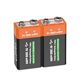 FLSTOR 9V Akku, 3800mWh 9 Volts Li-Ion Wiederaufladbare Blockbatterie für Spielzeug, Kameras, Sicherheitsgeräte, Musikinstrumente, Industrieelektronik, Haushaltsgeräte und mehr, Kabel enthält, 2 Stück