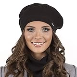 VIVISENCE Damen Baskenmütze Eleganter Wintermütze Warm Und Gemütlich Kopfbedeckung An Winter Und Herbst Warm Dick Strickmütze, Klassisch Mütze Für Frauen Modell 7005, Schwarz,Einheitsgröße