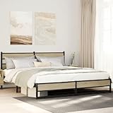 HaoChrymec Metallbett aus Stahl mit Holzwerkstoff, Modernes Kopfteil, Stabil und Langlebig, Zusätzlicher Stauraum, bettrahmen, doppelbett, Für Schlafzimmer & Gästezimmer, Sonoma-Eiche, 180x200 cm
