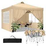 COBIZI Pavillon 3x3m Wasserdicht Stabil Winterfest Faltpavillon Partyzelt Gartenpavillon mit Entlüftung, 4 Seitenteilen, 4 Sandsack, Höhenverstellbar, Pop up Faltbar Gartenzelt, Khaki
