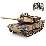 fisca 1/18 RC Panzer 2.4 GHz, 15 Kanal M1A2 RC Tank mit Schussfunktion und Rauch – Abrams Main Battle Tank Militär Spielzeug für Kinder und Erwachsene