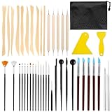 DICLLY 44 Stück Hochwertige Töpferwerkzeug Set - Modellierwerkzeug,Carving Tools,Keramik Werkzeug für Schnitzarbeiten Mit Aufbewahrungstasche,DIY Kunsthandwerk für Töpfer & Anfänger