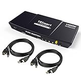TESmart KVM Umschalter HDMI 2 Port 4K@60Hz RGB 4:4:4 EDID, USB 2.0 Gerät, Audio Out, Multimedia, Gaming Tastatur und Maus, HDMI KVM Umschalter für 2 Computer die sich 1 Monitor teilen mit 2 KVM Kabeln