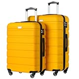 COOLIFE Koffer Premium Koffer Hartschalenkoffer Trolley Rollkoffer Reisekoffer Kofferset Handgepäck mit TSA-Schloss und 4 Rollen (Zitronengelb, Set-2tlg(M + L))