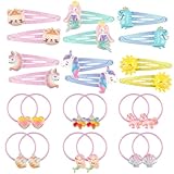 24 Stück Haarspangen Haargummis Mädchen, Glitzer Haarschmuck Mädchen, Haarspangen Kinder, 6 Paar Haarspangen 6 Paar Haargummis, Regenbogen Blumen Haarclips Geschenke für Girls Kinder Teenager