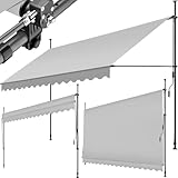 tectake® Klemmmarkise mit Handkurbel, Balkon Markise ohne Bohren, Markise höhenverstellbar, UV-beständig, wasserabweisend, Terrassenüberdachung, Sonnenschutz Terrasse & Balkon, Breite 400 cm -hellgrau