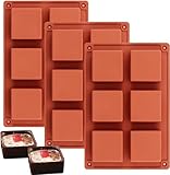 Socluer 3 Stück Brownie Backform, 6 Hohlräume Silikon Schokoladenformen, Kleine Quadratische kuchenform, Lebensmittelecht und Antihaftbeschichtet, für Kuchen, Eiswürfeln, Pralinen