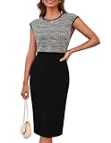GRACE KARIN Damen Cocktailkleid Rundhals Elegantes Etuikleid Flügelärmel Wickelkleid Businesskleid Schwarz L