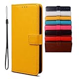Hülle für iPhone 14 Pro Wallet Case, PU Leder mit Magnetverschluss Kartenhalter Ständer Cover, Leder Brieftasche Flip Handyhülle für iPhone 14 Pro-Gelb