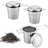 3 Stück Teesieb für Losen Tee, für Tasse,Teesieb Edelstahl mit Deckel und Faltbare Griffe,304 Tee Sieb aus Edelstahl,Feinmaschig für die Meisten Tee-Tassen und Tee-Schalen,Teeei für Losen Tee