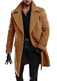Runcati Zweireihiger Herren-Trenchcoat, mittellang, gekerbtes Revers, Winter, klobig, warm, Braun, L