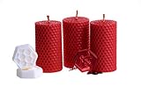 Rote Bienenwachskerzen, Geschenkset, 3 farbige Bienenwachs-Stumpenkerzen mit natürlichem Honigduft und handgefertigtem Wabenanhänger für schönes Geschenk und Heimdekoration (3 Stück, Größe 8,4 x 4,6