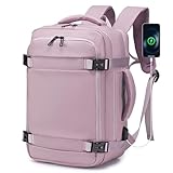 BAGROUPS Handgepäck Rucksack 40x20x25 für Ryanair 20L Klein Reiserucksack Wasserdicht Laptop Rucksack 14 Zoll mit USB Ladeanschluss Flugzeug Schulrucksack für Herren Damen Business Arbeit Reise Rosa