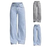 Baggy Jeans Mädchen Süße Stickerei Y2k Hip Hop Jeanshose mit Taschen Retro Weite Bein Denim Hosen Kinder Mädchen Hohe Taille Streetwear (DE/NL/SE/PL, Alter, 13 Jahre, 14 Jahre, Regular, c*Hellblau)