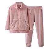 Generisch Neugeborene Junge Girl and Boy Pajamas Set Long Sleeve Autumn Winter Zipper Pyjama Female Solid Color Nightwear Halloween Kostüm Mädchen (Pink, 9-10 Years)