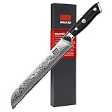 SHAN ZU 20 cm Damast Brotmesser mit Wellenschliff, 67 Lagen Japanischer Damaststahl, Kuchenmesser aus kohlenstoffreichem Superstahl, Ergonomischem G10-Griff - PRO Series