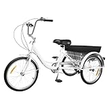 Desnysmf 20 Zoll 8 Gang Dreirad für Erwachsene Lastenfahrrad, Modern 3 Räder Fahrrad Erwachsene mit Einkaufskorb, City Einkauffahrrad Bike, 3 Räder Dreirad für Outdoor-Aktivitäten Weiß