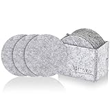 Mitavo Filzuntersetzer Rund - 10er Premium Set mit Box, Glasuntersetzer in Hellgrau für Glas, Getränke, Gläser, Tassen
