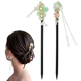 Nogeqi 2 Stück Perlen Haarstäbchen Holz, Vintage Chinesische Holz Haarnadel, Chinese Hair Pin Mit Blumen Und Quasten Verziert, Haar Stäbchen Haarstab Für Frauen Mädchen Haar Zubehör