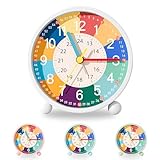 Idota Wecker Kinder, Wecker Analog Ohne Ticken Lernwecker Kinder mit Nachtlicht Kinderwecker mit Sanfter Weckklingelton Batteriebetriebene Weckuhr (Ohne Akku) Mädchen Jungen für Schulanfänge - Weiß