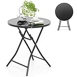 COSTWAY Bistrotisch klappbar, 59x59x67cm, Gartentisch mit Tischplatte aus gehärtetem Glas, Terrassentisch, Balkontisch für Terrasse, Hinterhof, Pool