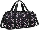 LOIDOU Sporttasche Reisetasche Frauen Mädchen Jungen Sporttasche mit großem Schuhfach Nassfach Sport Reisetasche Trainingstasche Schwimmtasche für Reise Gym Yoga (Schwarz - Rosa Herz+Bogen)