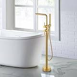 ARCORA Freistehende Wannenarmatur: Badewannenarmatur aus Kupfer Edelstahl 360° Schwenkbar Badewanne Bodenmontage mit Handbrause - Gold