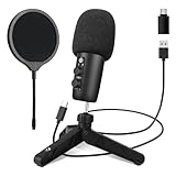 ChicSolis USB Mikrofon RGB Kondensatormikrofon Plug-Play: Gaming Mikrofon für PC Computer Android - Mit 3,5-mm-Kopfhöreranschluss,Drehregler zum Einstellen der Lautstärke