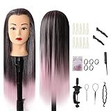 Aofadaning Trainingsköpfe 100% von dem Hochtemperaturfaser Haar 28zoll Trainingskopf für Frisöre with Stand DIY Haare Frisuren Set Friseurschulen