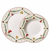 Ritzenhoff & Breker Holly Tafelservice 12-teilig für 6 Personen – Weihnachtsgeschirr aus Porzellan im Retro-Design – spülmaschinenfest & mikrowellengeeignet – Weiß/Rot/Grün