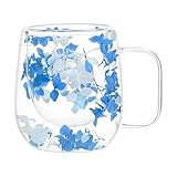 Glasbecher – doppelt isolierte Glasbecher mit 200 ml Fassungsvermögen, Kaffeetasse mit Trockenblumen | isolierte transparente Glas-Kaffeetassen, doppelwandige Isolierbecher