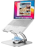 Laptop Ständer mit 360° Drehbarer Basis, Ergonomisch Laptopständer Höhenverstellbar, Laptop Erhoehung Fuer Schreibtisch, Standing Laptop Stand Computer Ständer mit MacBook Pro, Laptops 10–17' Silber