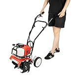 1.9KW Benzin Motorhacke, 52CC Gartenfräse 2-Takt-Rasenboden bodenhacke, Benzin（12 cm Arbeitstiefe, 30 Arbeitsbreite）-zum Boden umgraben und lockern