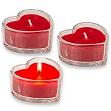 3er Set Kerzen im handgefertigten Herz-Glas - Elegante Kerzen für eine romantische Atmosphäre (Rot)