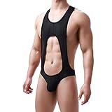 Duohropke Herren Jockstrap Straps Bodysuit Glossy Silky Jumpsuit Atmungsaktiv Leotard Bodysuit Einteiler Sport Glossy Silky Jumpsuit G-String Tanga Sexy Badehose