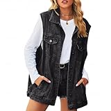 AUKLETBLIEF Damen Lose Casual Klassische Denim Jacke Ärmellose Knopf Denim Weste (DE/NL/SE/PL, Alphanumerisch, M, Regular, Regular, Schwarz)