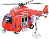 Brigamo 【𝙋𝙧𝙞𝙢𝙚 𝘿𝙚𝙖𝙡】 Hubschrauber Flugzeug Spielzeug mit Sound, Drehpropeller, funktionierender Seilwinde und Suchscheinwerfer