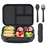 Amathley Brotdose Kinder Mit FäChern,Bento Box Kinder,Brotdose Erwachsene,1200ml Lunchbox Mit 4 FäChern Und Besteck,Mikrowellen Und SpüLmaschinenfest,BPA-Frei Und Wiederverwendbar (Dunkelgrau)