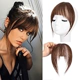 Clip-in-Pony, 100% Echthaar-Extensions für Damen, französischer Pony, Kunsthaarverlängerung, Pony mit Bügeln (Dunkelbraun)