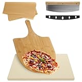 STARVAST Rechteckiger Pizzastein für Ofen und Grill, 38,1 x 30,5 cm, Pizzastein-Set mit Pizzaschieber, Grillstein, Backstein für Outdoor-Grill für Pizza, Brot, 1,5 cm verdickter Stein-Pizza-Pfanne