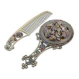 GANAZONO Vintage Kosmetikspiegel mit Hohlraumgriff und Kamm Kompakter Langlebiger Handspiegel für Frauen Praktisches Reise Make up Tool Elegantes Design für Unterwegs und Geschenk