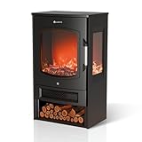 Juskys Elektrokamin 1800W – Schwarz, elektrischer Standkamin mit LED-Flammeneffekt, WLAN/App-Steuerung, Fernbedienung