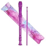 Czzmy Sopranblockflöte, mit PU-Ledertasche, Reinigungsstab und Fingertabelle, 8 Löcher C Schlüssel Blockflöte Barock/Deutsch Fingersatz Blasinstrument für Anfänger (2-Jet Tintenstrahl-Violett)